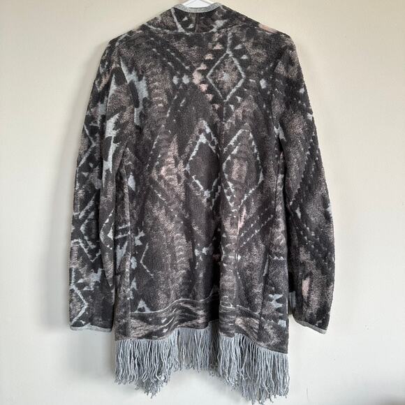 Lucky Brand Fringed Brushed Knit Cardigan Sweater Boho Southwest Open Front S - Picture 7 of 10